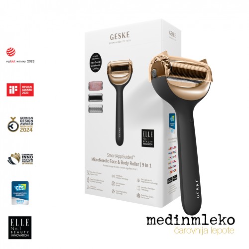 Geske - Microneedle face & body roller 9 v 1 - Grey - Sonični valjček z mikroiglicami za obraz in telo