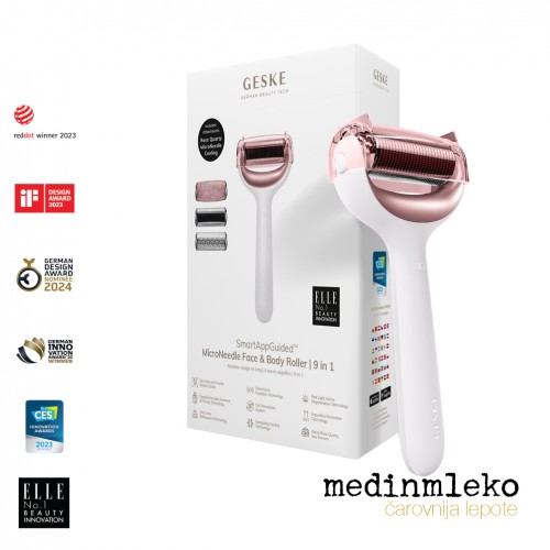 Geske - Microneedle face & body roller 9 v 1 - Starlight - Sonični valjček z mikroiglicami za obraz in telo