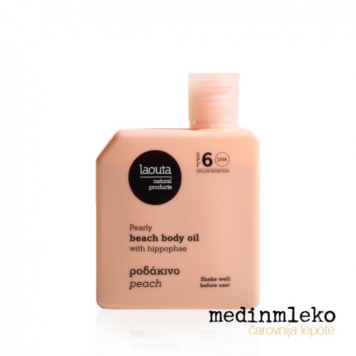 Laouta - Beach Body Oil Peach 100ml – Biserno olje za telo z breskvijo in rakitovcem SPF 6